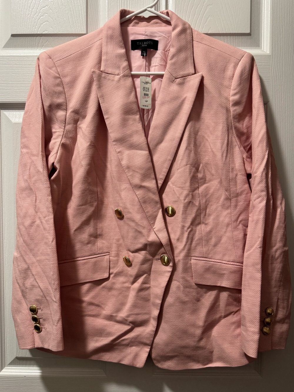 Talbots Light Pink Double-Breasted Blazer with Gold Buttons
